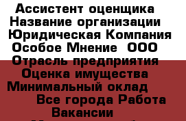Ассистент оценщика › Название организации ­ Юридическая Компания Особое Мнение, ООО › Отрасль предприятия ­ Оценка имущества › Минимальный оклад ­ 30 000 - Все города Работа » Вакансии   . Мурманская обл.,Оленегорск г.